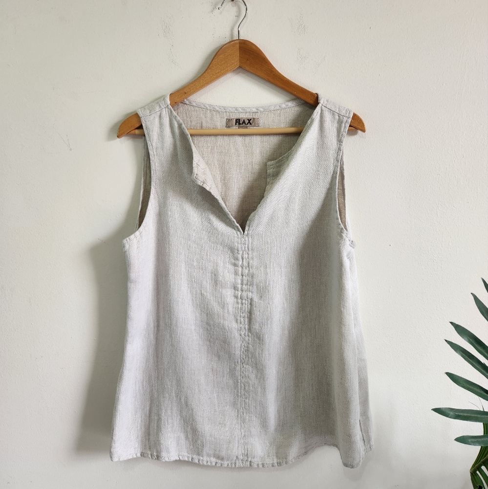 Flax 100% Linen Blossom Tank Top Size M Sand Color